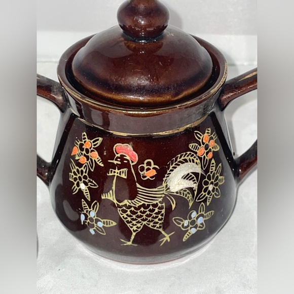 Vintage Japanese Redware hand painted Brown Betty sugar creamer sets jam jar - Picture 4 of 7